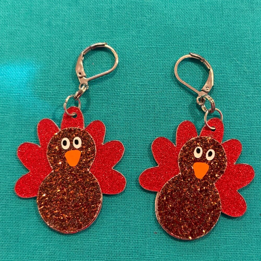 Super Cute, Lightweight Glittery, Festive Turkey Earrings!